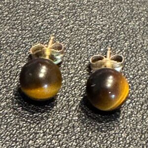 Gemstone tiger eye stud - gold filled setting & backs